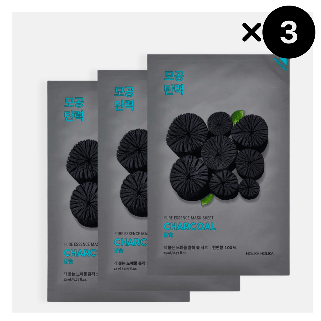 HOLIKA HOLIKA Pure Essence Mask Sheet - Charcoal, 3 pezzi