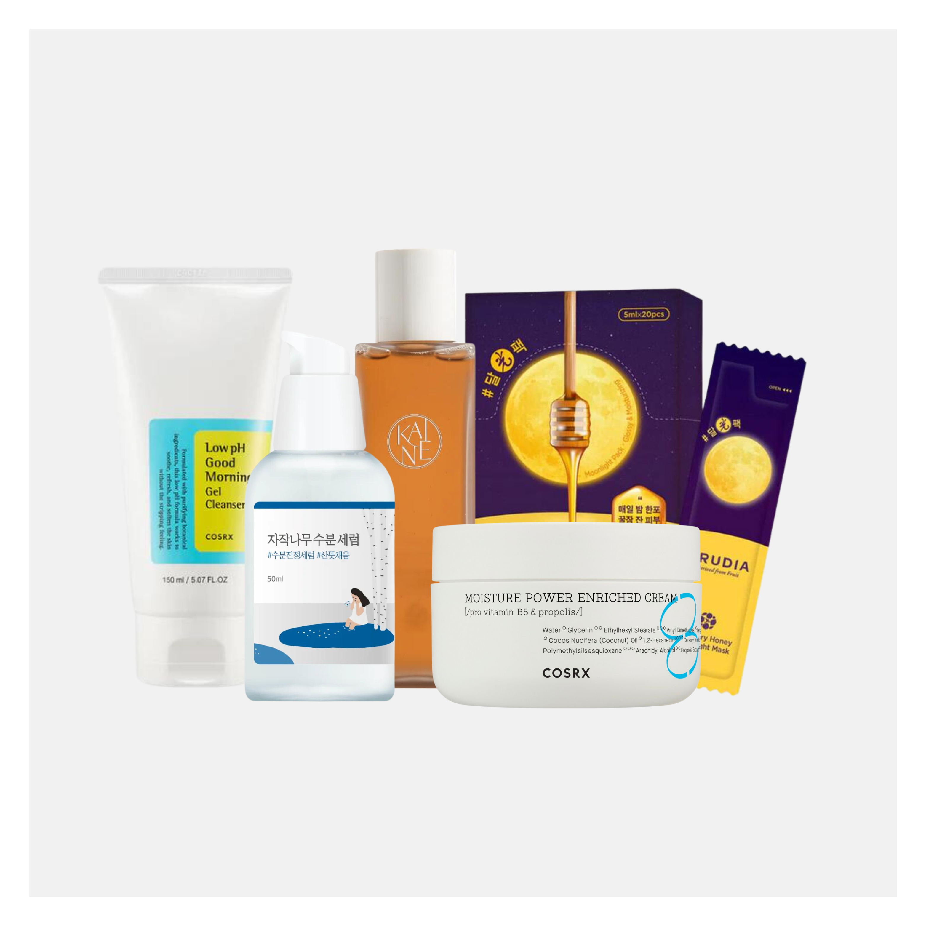 Bundle Pelle Secca - Skincare coreana completa idratante, 5 pezzi