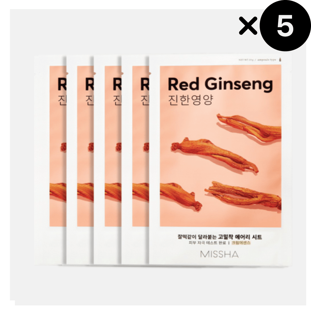 Missha Airy Fit Sheet Mask, Ginseng Rosso 5 pezzi