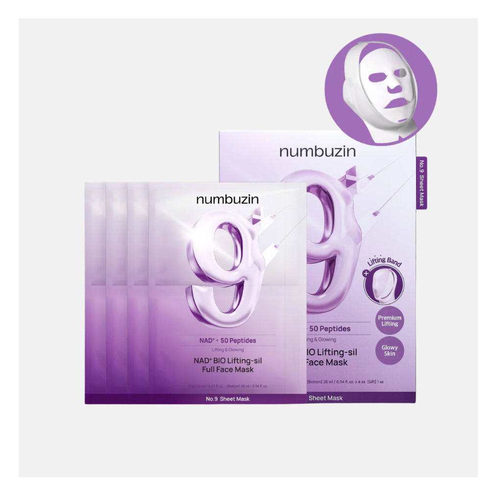 Numbuzin No. 9 NAD Bio Full Face Pack Sheet, 4 pezzi + Fascia liftante