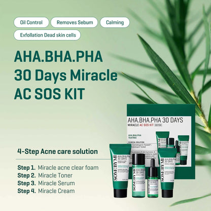 Set - Anti-Acne - SOME BY MI AHA-BHA-PHA 30 Days Miracle Starter Kit, 4 pieces 