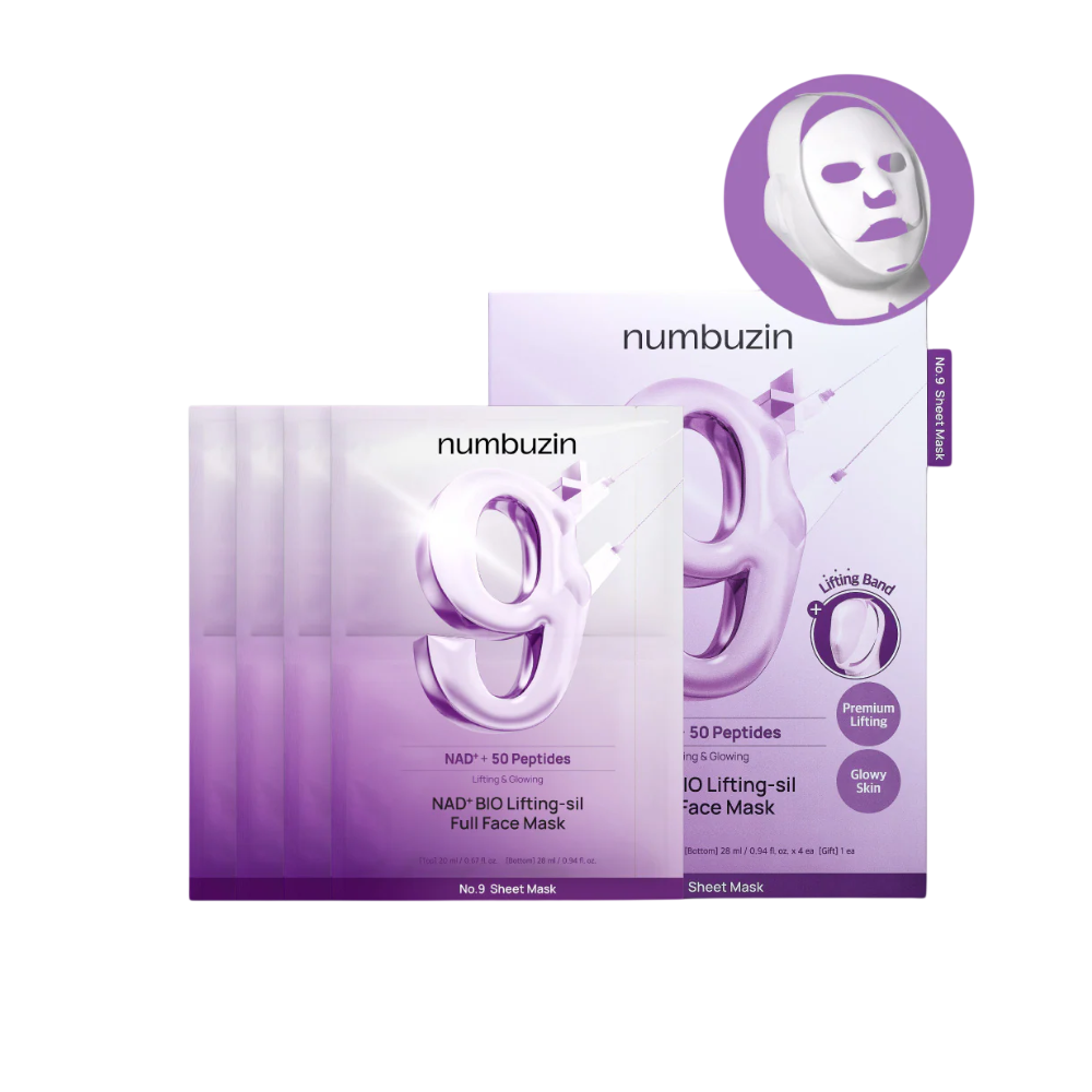 Numbuzin No. 9 NAD Bio Full Face Pack Sheet, 4 pezzi + Fascia liftante