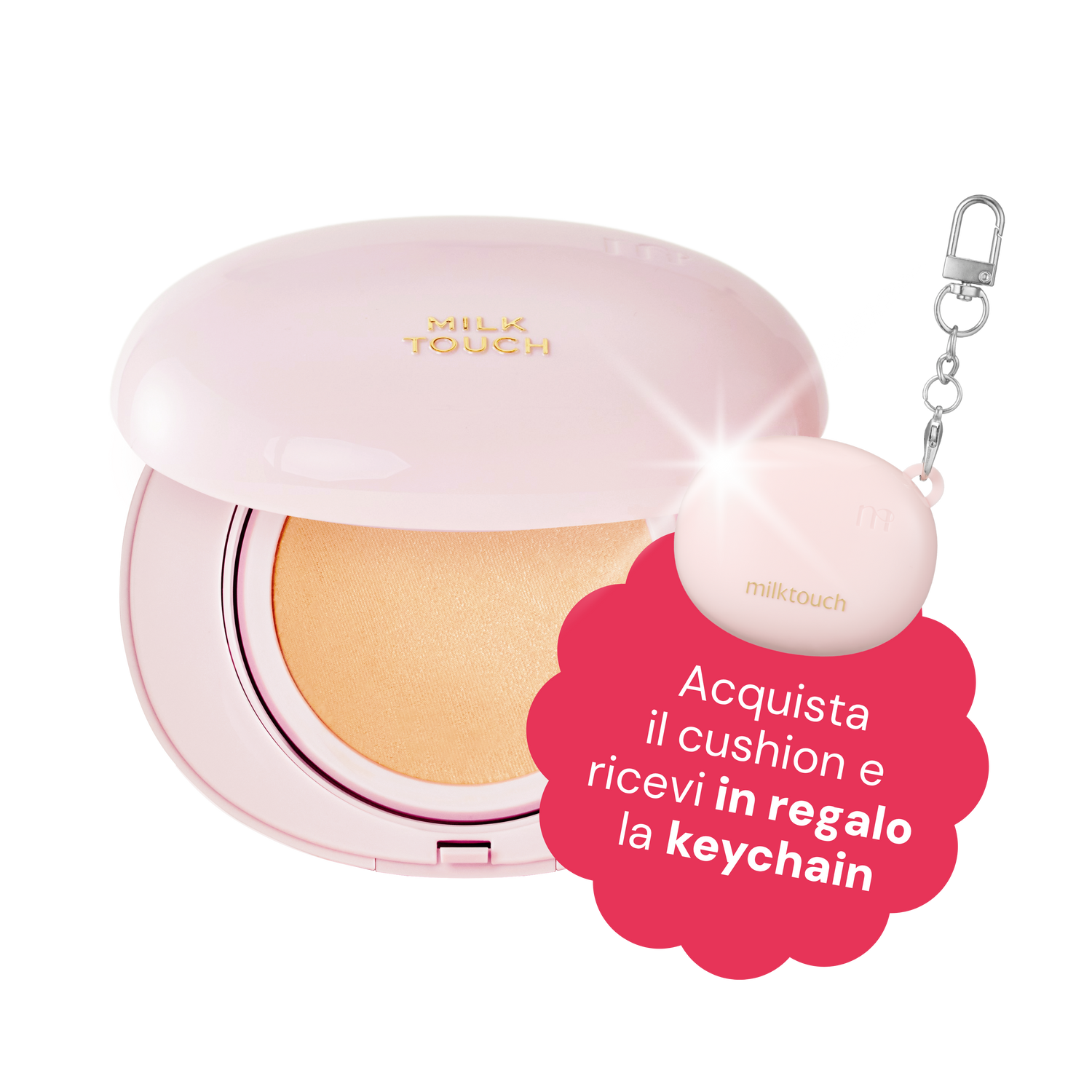 MILK TOUCH All-Day Skin Fit Milky Glow Cushion, 15g + OMAGGIO Mini Cushion Keyring