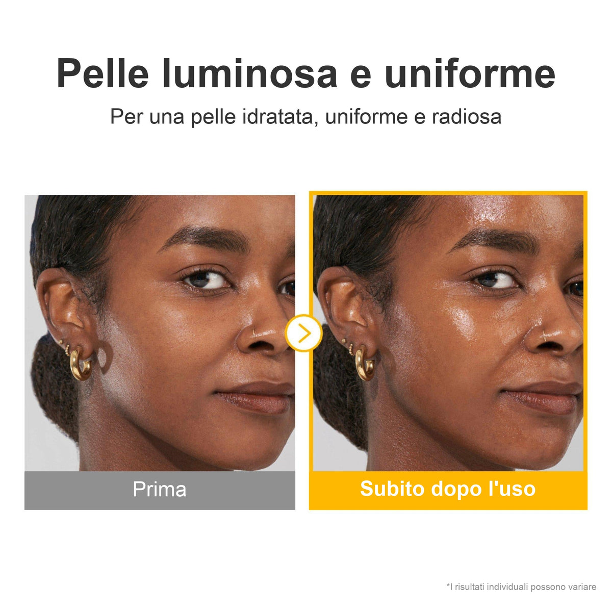Risultato sulla luminosità e uniformità della pelle con Numbuzin No.5+